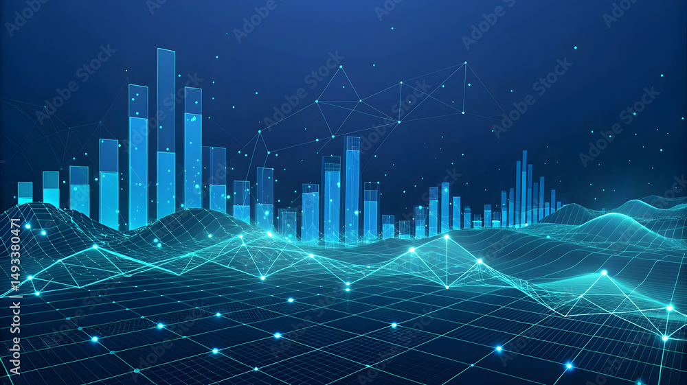 Poster abstract data visualization of graphs and charts in blue theme