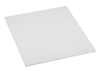 Angled clear square glass pane with subtle internal reflections and smooth edges