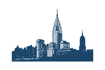 Fototapeta premium New York City skyline silhouette vector clipart isolated illustration, iconic NYC landmarks outline, perfect for design, print, and digital projects
