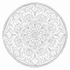 Decorative Circular Mandala with Bold Petal Patterns and Delicate Curved Motifs for Detailed Coloring