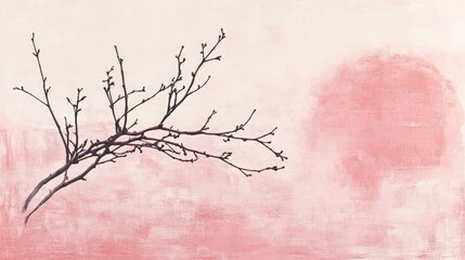 Branch with buds against a soft pink background, dreamy and serene