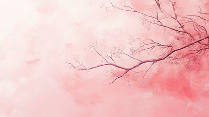 Cherry blossom branches in abstract painting style on pink backdrop