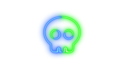 Neon skull icon glowing with transparent background