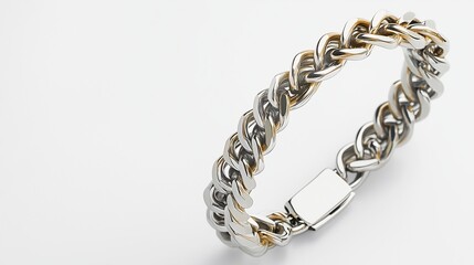 Obraz premium **Intertwined dual-metal chain bracelet, balanced diagonally across a pure white backdrop.
