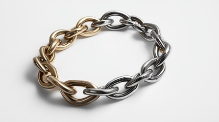Fototapeta premium **Intertwined dual-metal chain bracelet, balanced diagonally across a pure white backdrop.