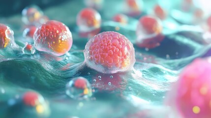Microscopic view of cells and their structure in a liquid environment