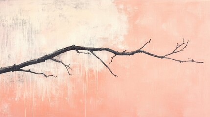 Leafless branch silhouette against a pink textured background art