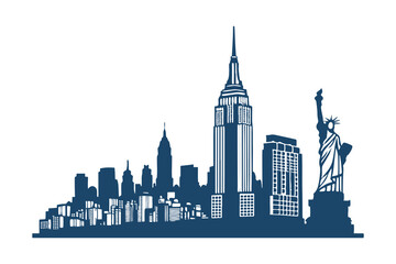 New York City skyline silhouette vector clipart isolated illustration, iconic NYC landmarks outline, perfect for design, print, and digital projects