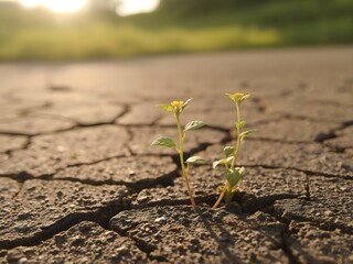 Hope in the Cracks: A resilient plant pushing through cracked earth, symbolizing growth, perseverance, and the beauty of life's journey.
