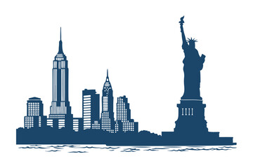 Naklejka premium New York City skyline silhouette vector clipart isolated illustration, iconic NYC landmarks outline, perfect for design, print, and digital projects