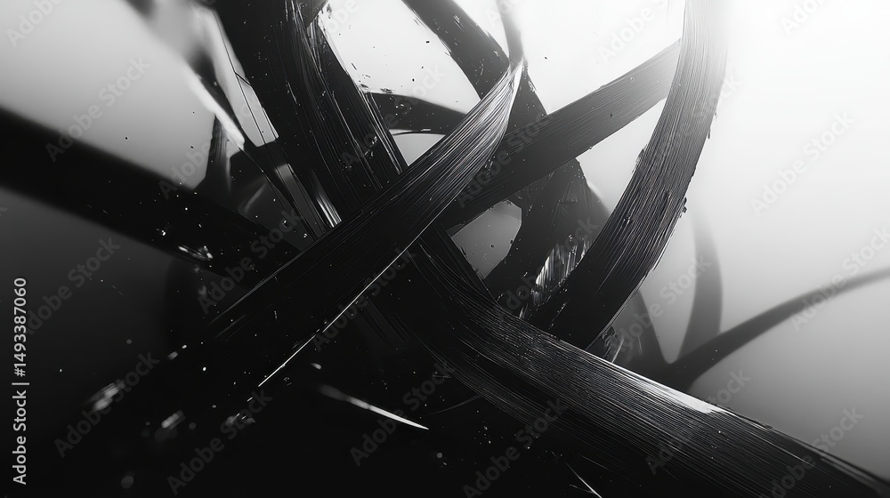 Aufkleber black and white abstract design featuring crossed lines and shapes creating a modern and striking vi