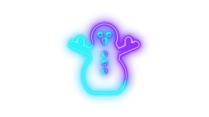 Neon snowman icon glowing with transparent background
