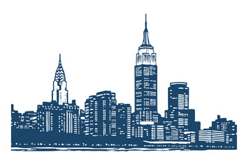 New York City skyline silhouette vector clipart isolated illustration, iconic NYC landmarks outline, perfect for design, print, and digital projects