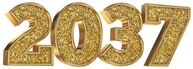 Happy New Year Number  2037 Gold 3d Render