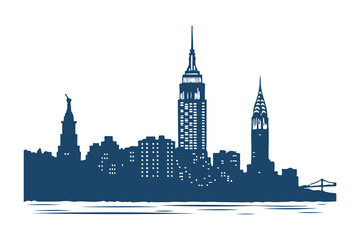 Fototapeta premium New York City skyline silhouette vector clipart isolated illustration, iconic NYC landmarks outline, perfect for design, print, and digital projects