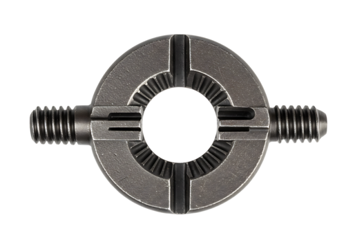 Grey Metal Gear Clamp with Threaded Ends and Central Bore