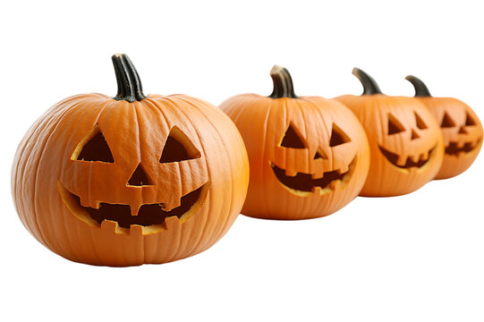 Four carved jack o lanterns halloween pumpkins