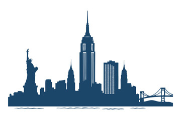 Fototapeta premium New York City skyline silhouette vector clipart isolated illustration, iconic NYC landmarks outline, perfect for design, print, and digital projects