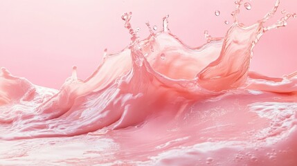 Pink liquid splash creating dynamic shapes on pink background
