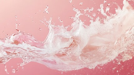 Water splash with dynamic motion on a pink background close up