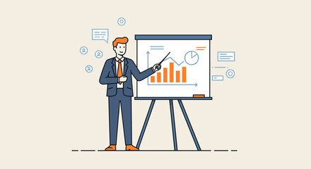 Businessman presenting growth chart on whiteboard in office setting  