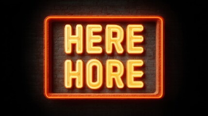 Here & Hore: Retro Neon Sign on Dark Brick Wall