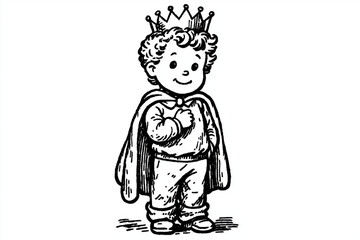 Child King: Whimsical Drawing of Youthful Royalty with Playful Crown and Charming Cape in Fantasy Art Style