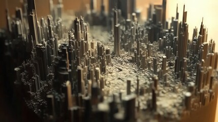 Futuristic city with intricate metallic buildings and structures