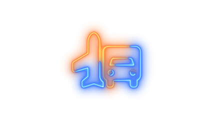 Neon truck-plane icon glowing with transparent background