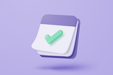 3d calendar date and time for reminder day with notice alert. Calendar clock for schedule appointment and marked notifications alert concept. 3d date reminder icon vector render illustration