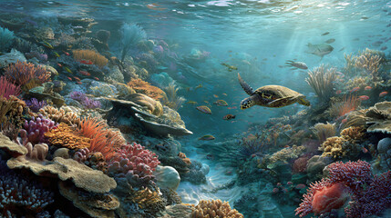 ocean creatures in reef twilight