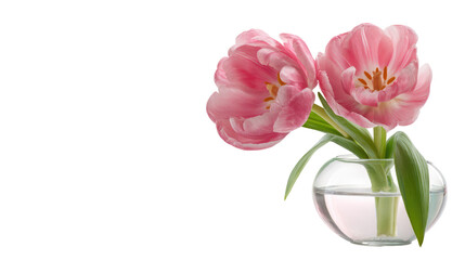  Two Pink Flowers in a Glass Vase Isolated on Transparent Background