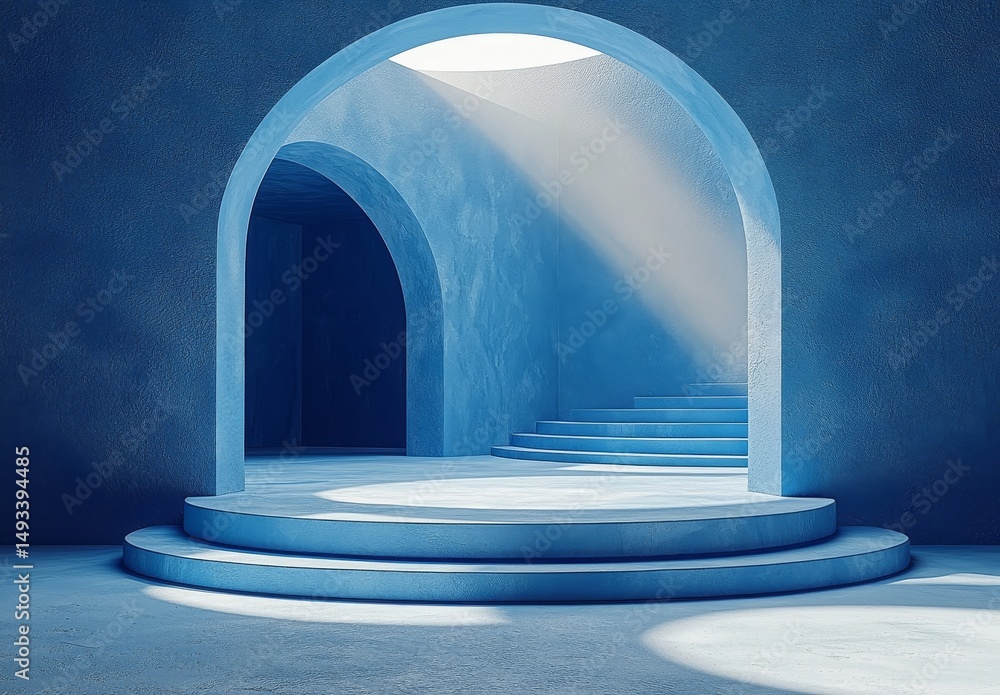 Poster a 3d display product features an abstract minimal scene with a geometric podium platform, cylinder b