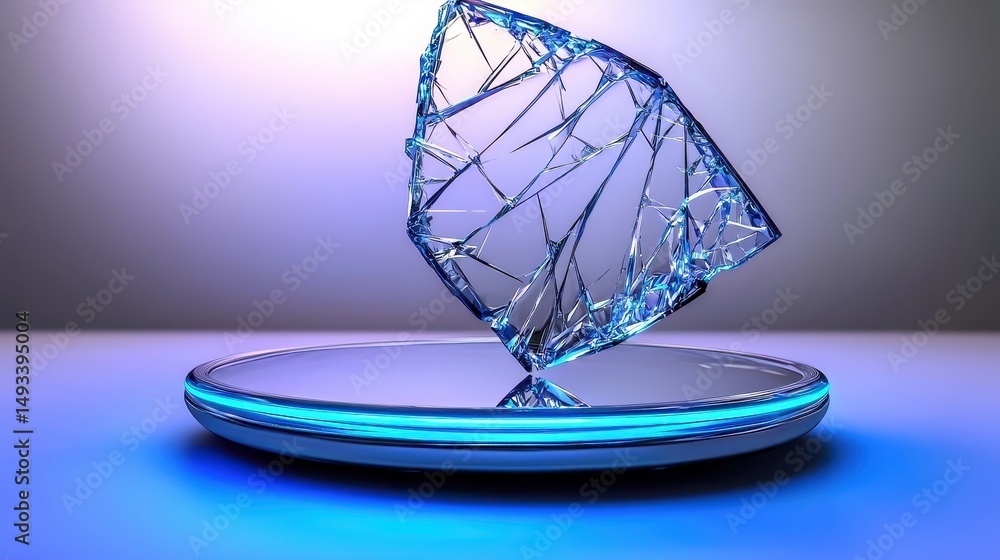 Aufkleber fragile ice sculpture floating on a reflective surface with soft blue lighting and elegant presentat