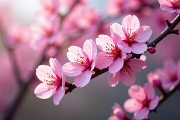 Vibrant sakura branches, full bloom, overlapping petals, sakura, pink and white
