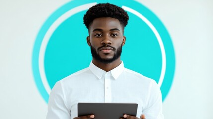 Professional man using tablet in modern office space digital technology contemporary environment engaging perspective