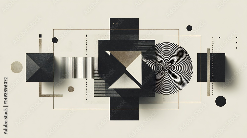Poster geometric composition with intricate lines and shapes in a minimalist style