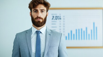 Business professional analyzing data in office environment corporate setting serious tone