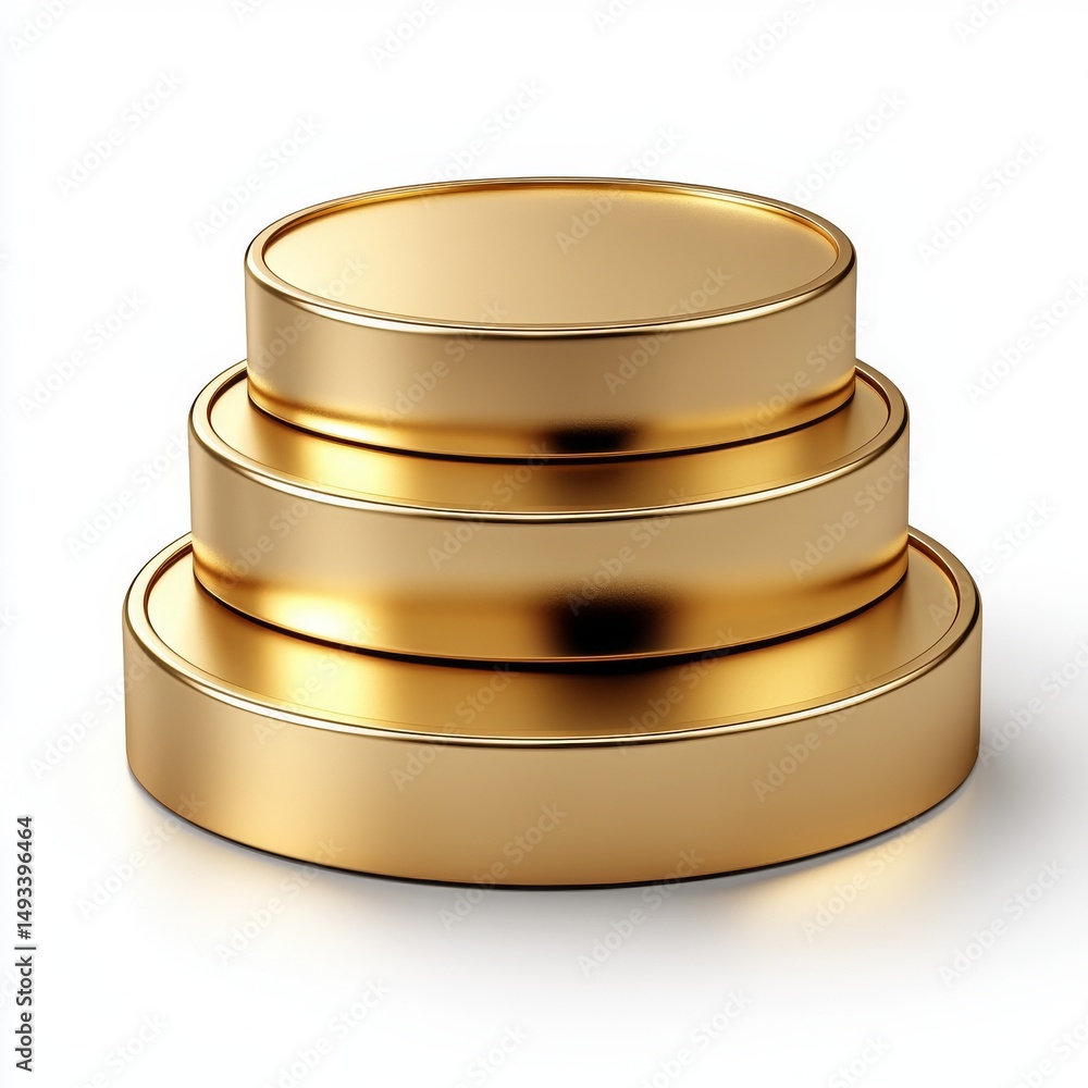Poster a round gold podium platform set is situated on an empty stage that features multiple levels