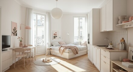 Bright Scandinavian-inspired living space with natural light and cozy decor