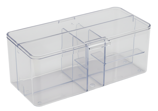 Transparent Plastic Storage Box with Internal Dividers and Lid