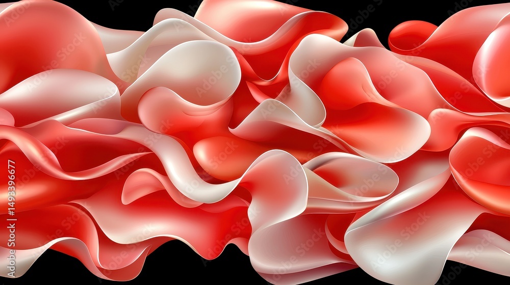 Poster abstract flowing waves of red and white curves on a dark background for artistic and design use