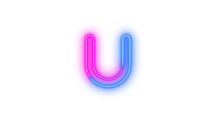 Obraz premium Neon u icon glowing with transparent background
