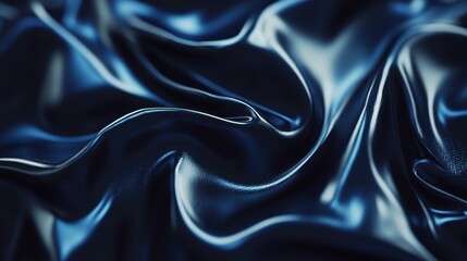 Fototapeta premium Luxurious blue silk fabric flowing gracefully against a rich black background for an elegant visual experience