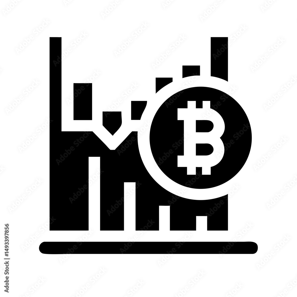 Aufkleber bitcoin chart analytics market silhouette on transparent background for web and graphic design