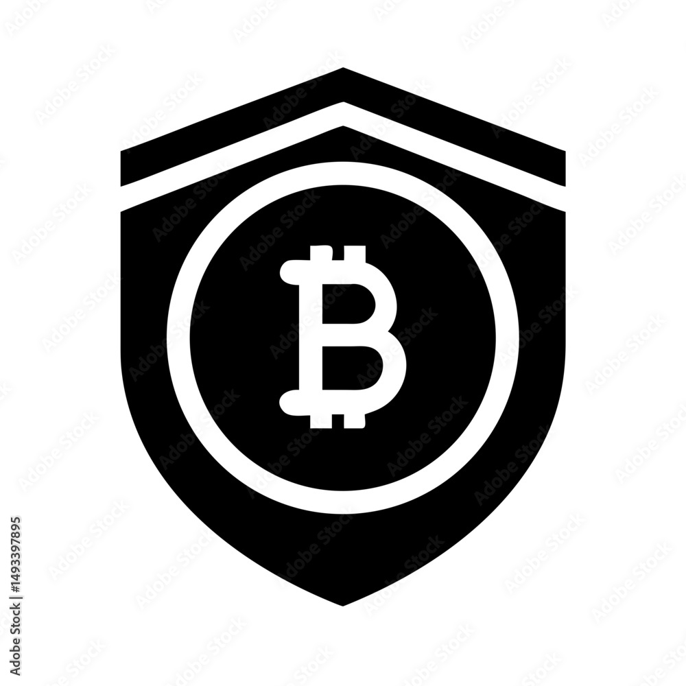 Poster bitcoin shield security protection silhouette on transparent background for web and graphic design