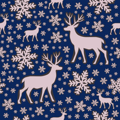 Deep Blue Reindeer Christmas Seamless