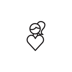 A minimalist line icon of a person with a heart-shaped body.