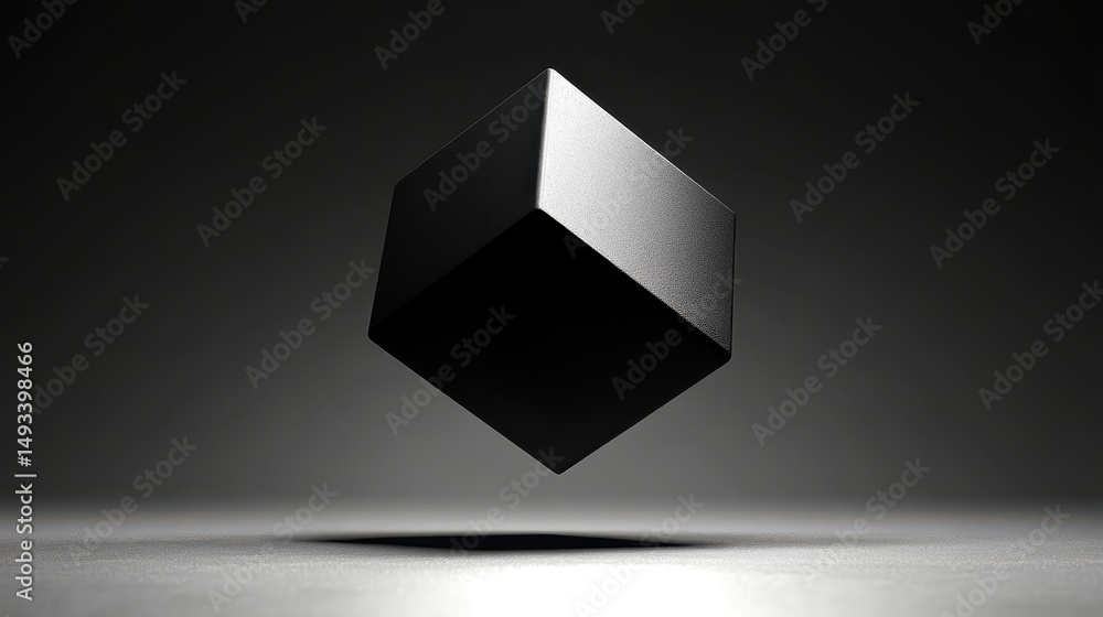 Aufkleber glowing black cube floating on a table against a dark background creating a mysterious and futuristi