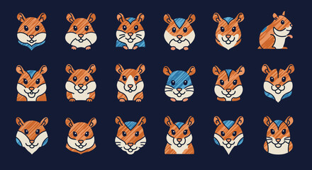 Collection of Cute Cartoon Hamster Faces with Varying Expressions